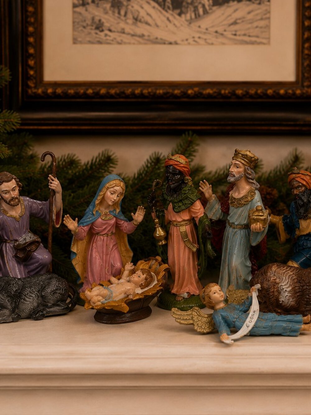 Vintage Made in Italy Nativity Set 10 Pc Hand Painted Resin Plastic Christmas
